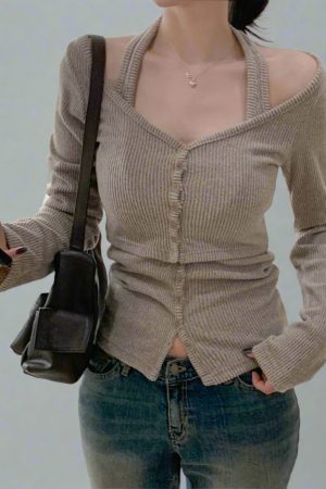 New Style Trends - Soft Drape Button-Up Knit Edgy Long Sleeve Top - Outfit Ideas