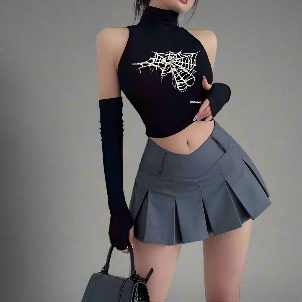 New Style Trends - Spidercore Sleeveless Web Alt Crop Top - Outfit Ideas