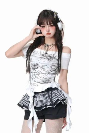 New Style Trends - Starlit Chaos Off-Shoulder Alt Top - Outfit Ideas