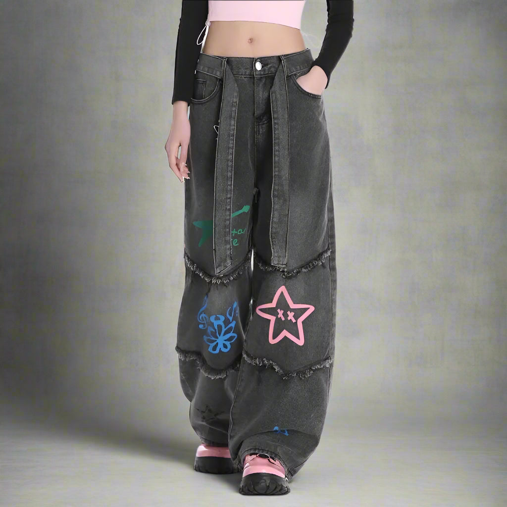 New Style Trends - Starlit Chaos Patchwork Y2k Jeans - Outfit Ideas