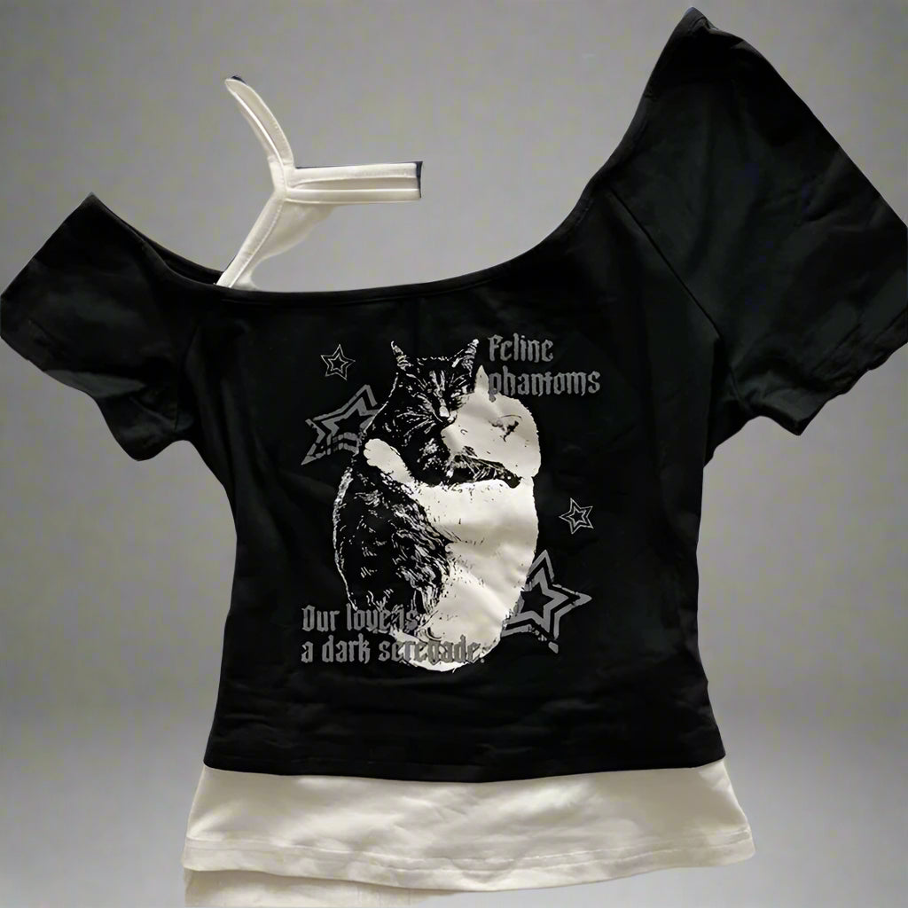 New Style Trends - Starry Haunt Off-Shoulder Alt Crop Top - Outfit Ideas