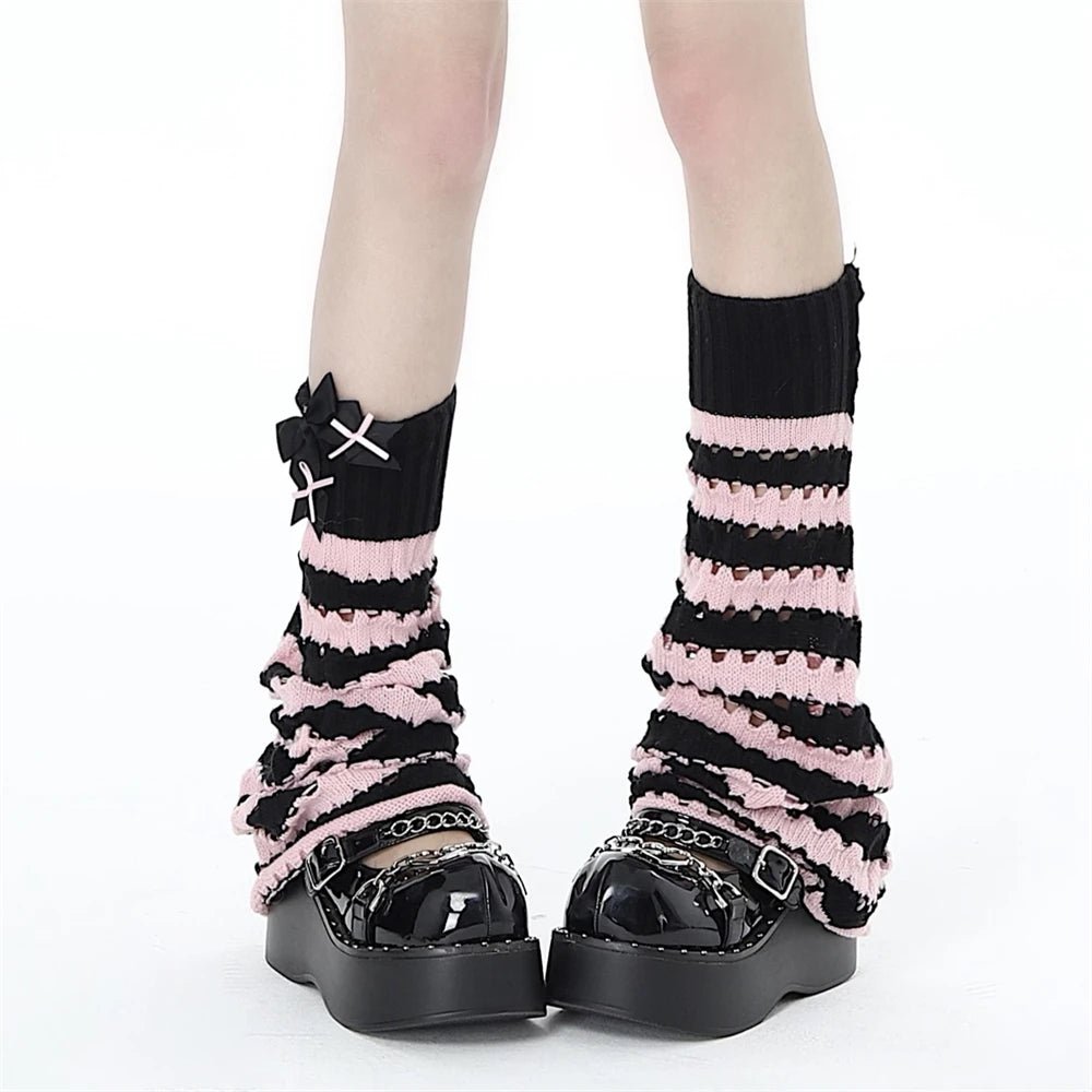 New Style Trends - Striped Lolita Slouch Pastel Goth Leg Warmers - Outfit Ideas