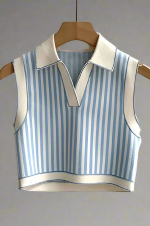 New Style Trends - Striped Retro Knit Polo Top - Outfit Ideas