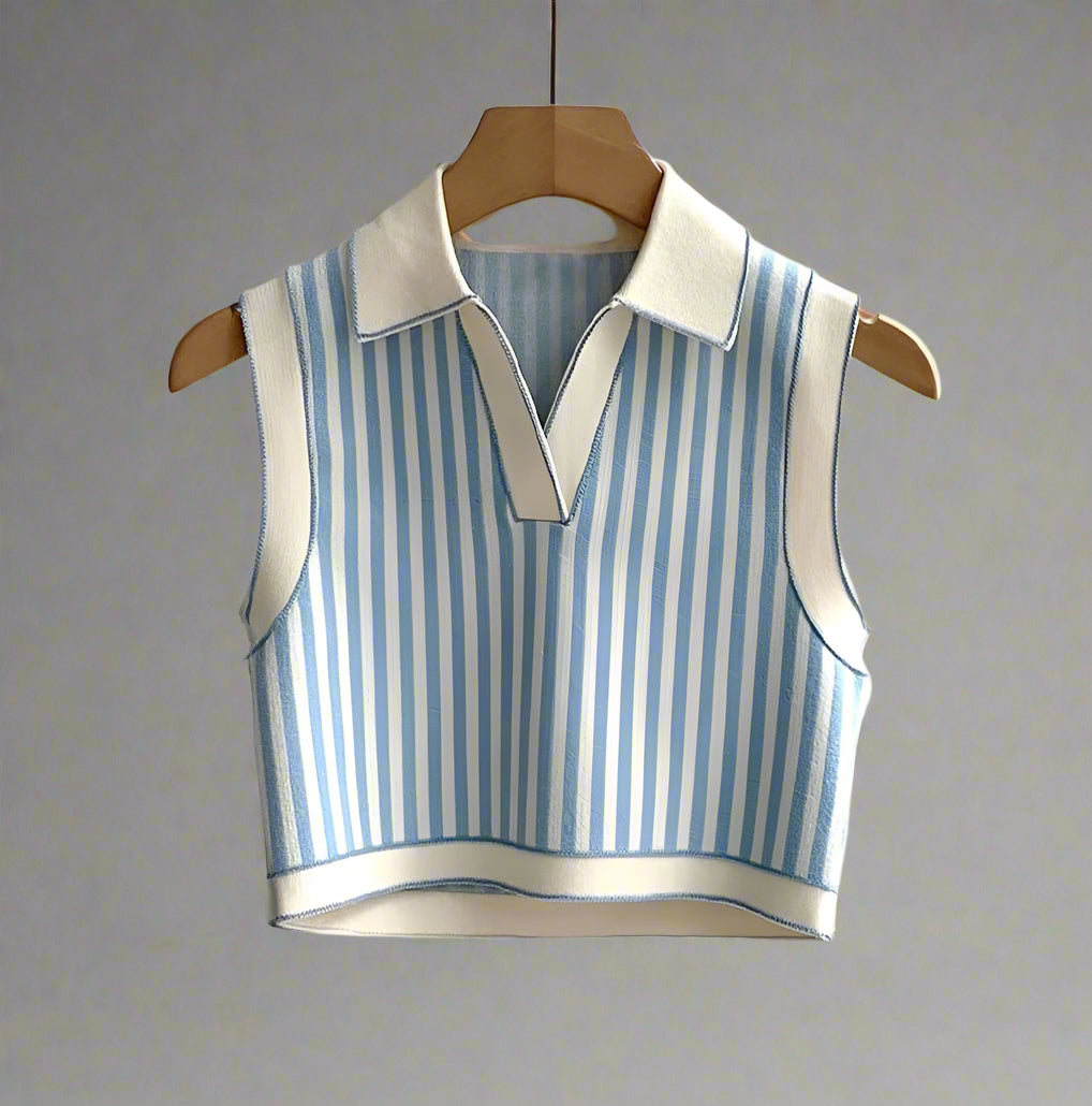 New Style Trends - Striped Retro Knit Polo Top - Outfit Ideas