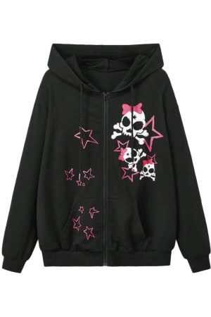 New Style Trends - Sweet Skull Star Emo Hoodie - Outfit Ideas