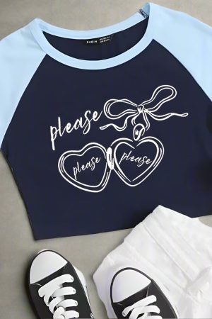 New Style Trends - Sweetheart Charm Raglan Aesthetic Crop Top - Outfit Ideas