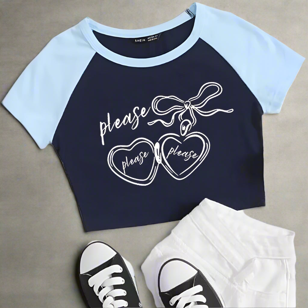 New Style Trends - Sweetheart Charm Raglan Aesthetic Crop Top - Outfit Ideas