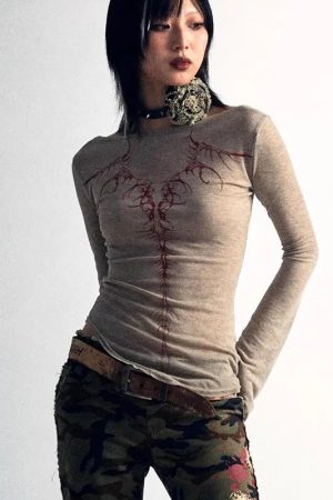 New Style Trends - Twilight Thorns Y2k Embroidered Long Sleeve Top - Outfit Ideas