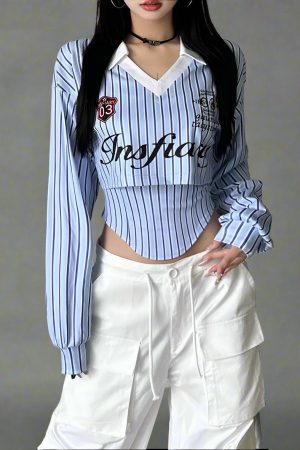 New Style Trends - Varsity Edgy Corset Shirt - Outfit Ideas
