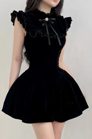 New Style Trends - Velvet Ruffle Princess Mini Goth Dress - Outfit Ideas