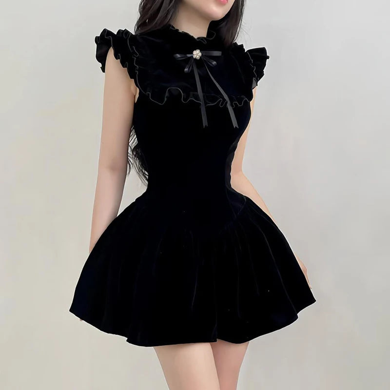 New Style Trends - Velvet Ruffle Princess Mini Goth Dress - Outfit Ideas