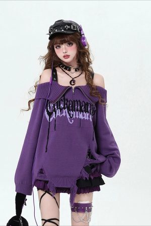 New Style Trends - Violet Rebellion Chain Pastel Goth Sweater - Outfit Ideas