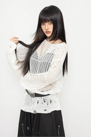 New Style Trends - Void Wings Distressed Alt Mesh Sweater - Outfit Ideas