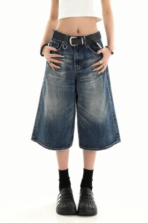 New Style Trends - Washed Downtown Y2k Denim Shorts - Outfit Ideas