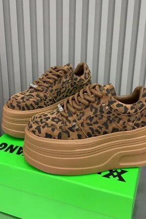 New Style Trends - Wild Instinct Aesthetic Leopard Platform Sneakers - Outfit Ideas