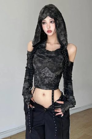 New Style Trends - Witchcore Cold Shoulder Alt Hoodie - Outfit Ideas