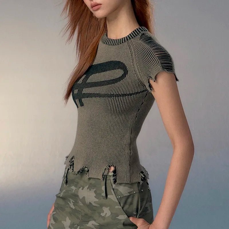 New Style Trends - Worn Out Logo Y2k Knit Top - Outfit Ideas