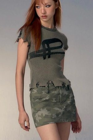 New Style Trends - Worn Out Logo Y2k Knit Top - Outfit Ideas