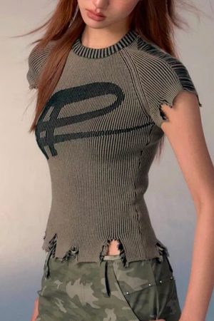 New Style Trends - Worn Out Logo Y2k Knit Top - Outfit Ideas