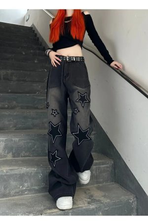 New Style Trends - Y2k Acubi Gradient Star Embroidery Jeans - Outfit Ideas