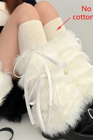 New Style Trends - Y2k Angelic Fluff Ribbon Leg Warmers - Outfit Ideas