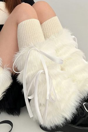 New Style Trends - Y2k Angelic Fluff Ribbon Leg Warmers - Outfit Ideas
