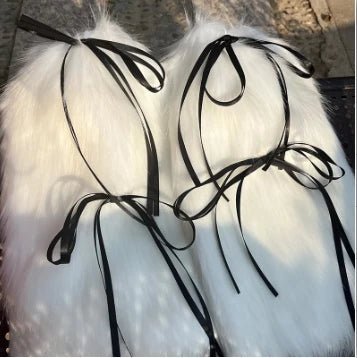 New Style Trends - Y2k Angelic Fluff Ribbon Leg Warmers - Outfit Ideas New Style Trends - Y2k Angelic Fluff Ribbon Leg Warmers - Outfit Ideas