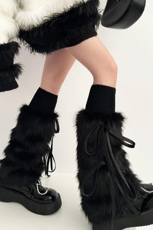 New Style Trends - Y2k Angelic Fluff Ribbon Leg Warmers - Outfit Ideas