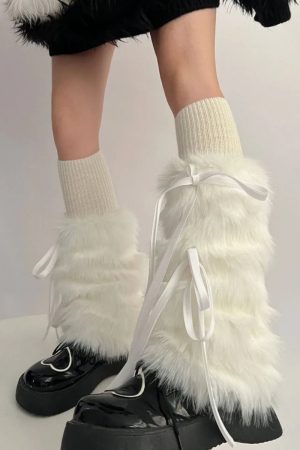 New Style Trends - Y2k Angelic Fluff Ribbon Leg Warmers - Outfit Ideas