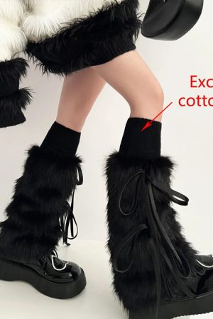 New Style Trends - Y2k Angelic Fluff Ribbon Leg Warmers - Outfit Ideas