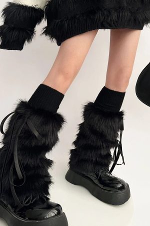 New Style Trends - Y2k Angelic Fluff Ribbon Leg Warmers - Outfit Ideas