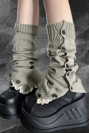New Style Trends - Y2k Button-Up Lace Leg Warmers - Outfit Ideas