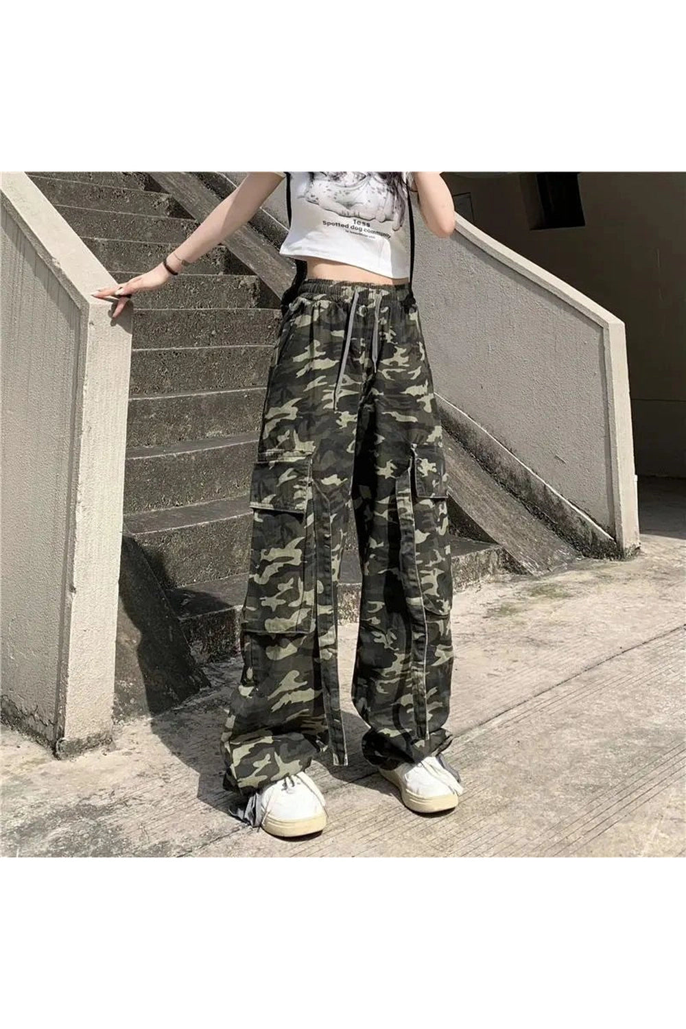 New Style Trends - Y2k Camouflage High Waist Drawstring Pants - Outfit Ideas