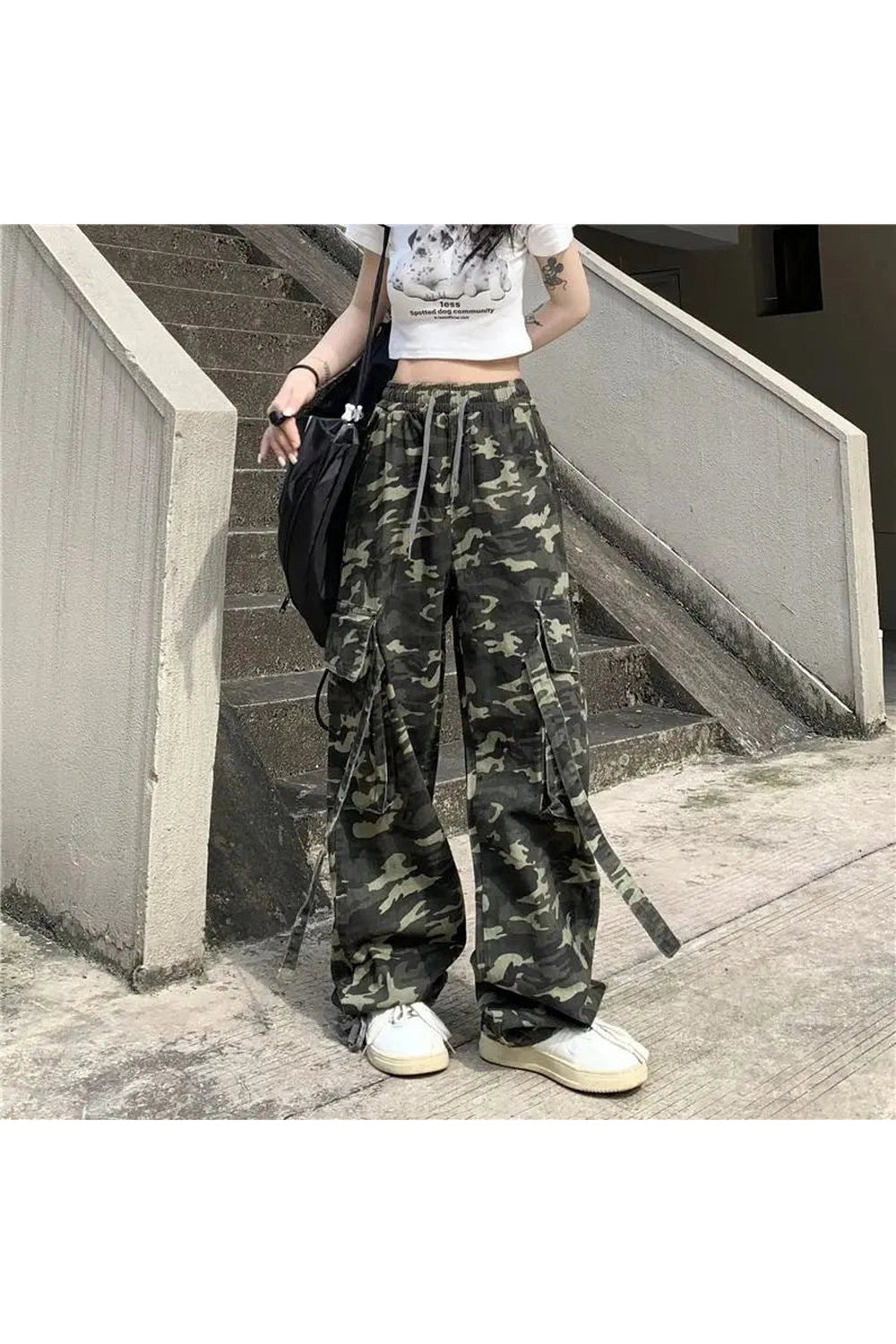 New Style Trends - Y2k Camouflage High Waist Drawstring Pants - Outfit Ideas