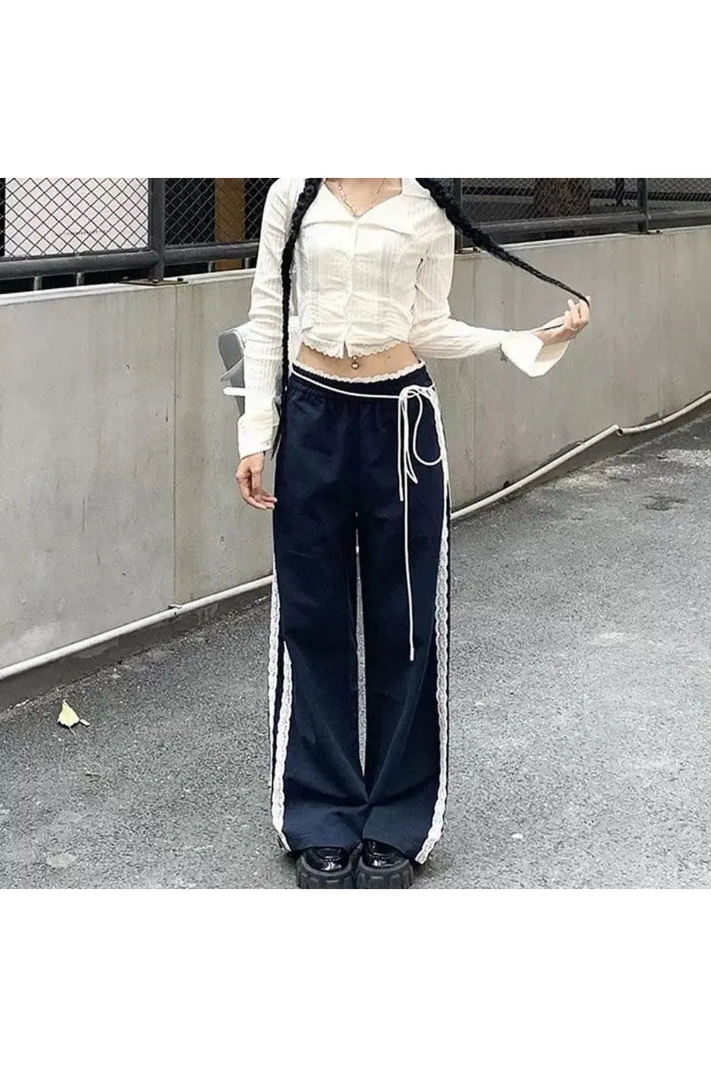 New Style Trends - Y2k Casual Lace-Trim Joggers - Outfit Ideas