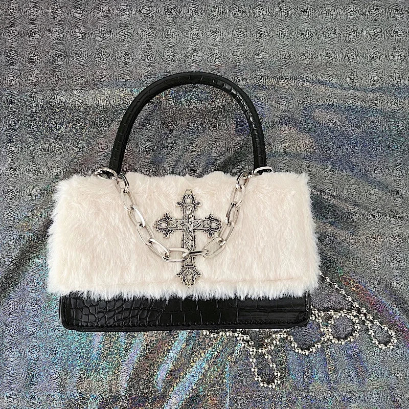 New Style Trends - Y2k Cross Faux Fur Shoulder Bag - Outfit Ideas New Style Trends - Y2k Cross Faux Fur Shoulder Bag - Outfit Ideas