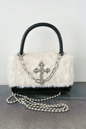 New Style Trends - Y2k Cross Faux Fur Shoulder Bag - Outfit Ideas