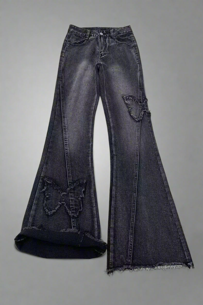 New Style Trends - Y2k Dark Butterfly Flare Jeans - Outfit Ideas