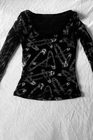 New Style Trends - Y2k Edgy Safety Pin Long Sleeve Top - Outfit Ideas