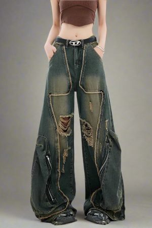 New Style Trends - Y2k Edgy Zipper Wide-Leg Jeans - Outfit Ideas
