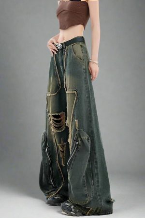 New Style Trends - Y2k Edgy Zipper Wide-Leg Jeans - Outfit Ideas