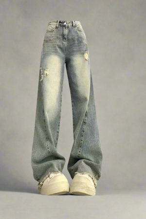 New Style Trends - Y2k Fade Distressed Wide-Leg Jeans - Outfit Ideas