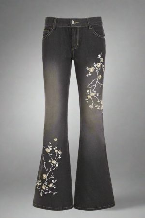 New Style Trends - Y2k Floral Embroidered Flare Jeans - Outfit Ideas