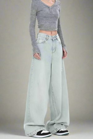 New Style Trends - Y2k Frosted Sage Wide-Leg Jeans - Outfit Ideas
