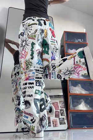 New Style Trends - Y2k Graffiti Chaos Wide-Leg Pants - Outfit Ideas