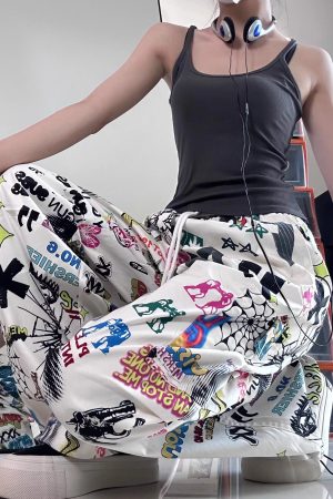 New Style Trends - Y2k Graffiti Chaos Wide-Leg Pants - Outfit Ideas