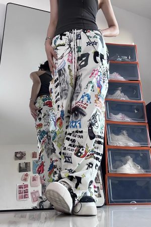 New Style Trends - Y2k Graffiti Chaos Wide-Leg Pants - Outfit Ideas