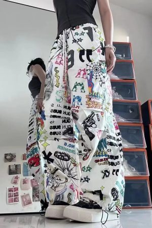 New Style Trends - Y2k Graffiti Chaos Wide-Leg Pants - Outfit Ideas