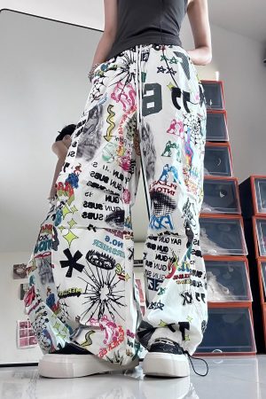 New Style Trends - Y2k Graffiti Chaos Wide-Leg Pants - Outfit Ideas
