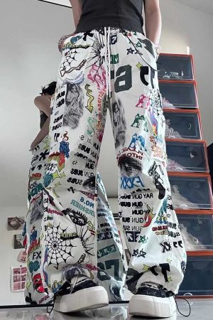 New Style Trends - Y2k Graffiti Chaos Wide-Leg Pants - Outfit Ideas
